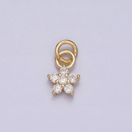 Tiny Flower Clear Cubic Zirconia DIY Charm Liontin Bunga Berlian Kecil Hypoallergenic Gold Filled