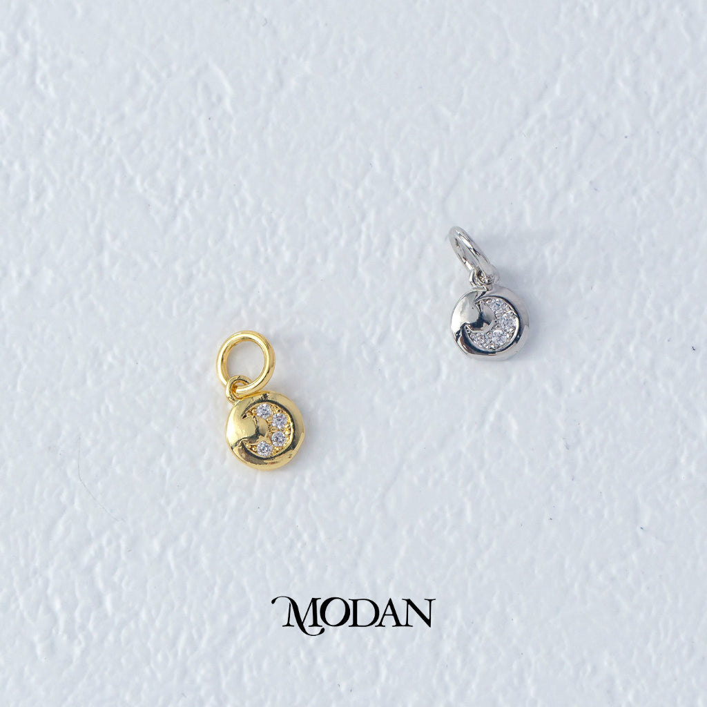Mini Celestial Moon Round DIY Charm Liontin Bulan Bulat Kecil Hypoallergenic Gold Filled