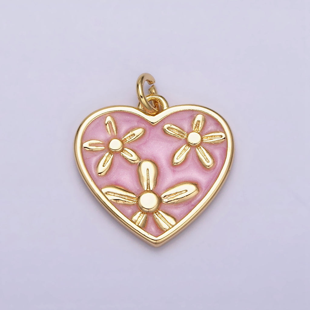 Flower Enamel Heart Love DIY Charm Liontin Hati Bunga Hypoallergenic Gold Filled