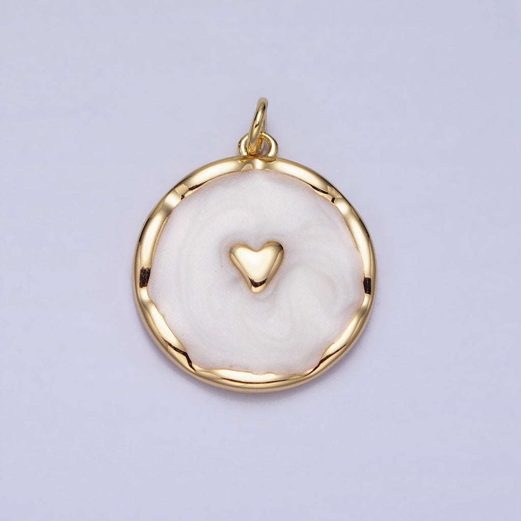 Blue Pink White Enamel Heart Round DIY Charm Liontin Hati Bulat Hati Hypoallergenic Gold Plated