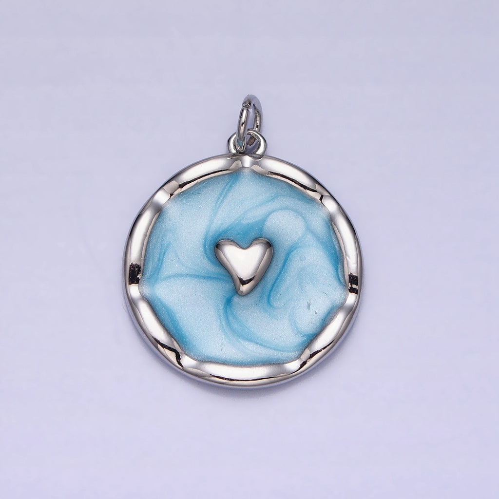 Blue Pink White Enamel Heart Round DIY Charm Liontin Hati Bulat Hati Hypoallergenic Gold Plated