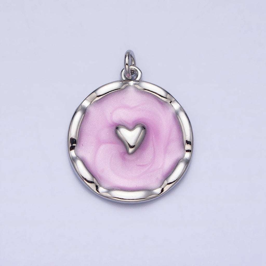 Blue Pink White Enamel Heart Round DIY Charm Liontin Hati Bulat Hati Hypoallergenic Gold Plated