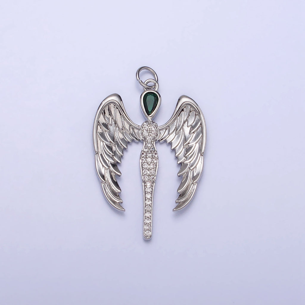 Angel Wing Green Teardrop Charm DIY Charm Liontin Sayap Malaikat Berlian Hypoallergenic Gold Filled