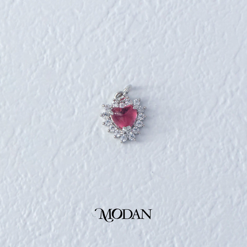 Red Zirconia Heart Charm DIY Charm Liontin Hati Berlian Hypoallergenic Gold Filled