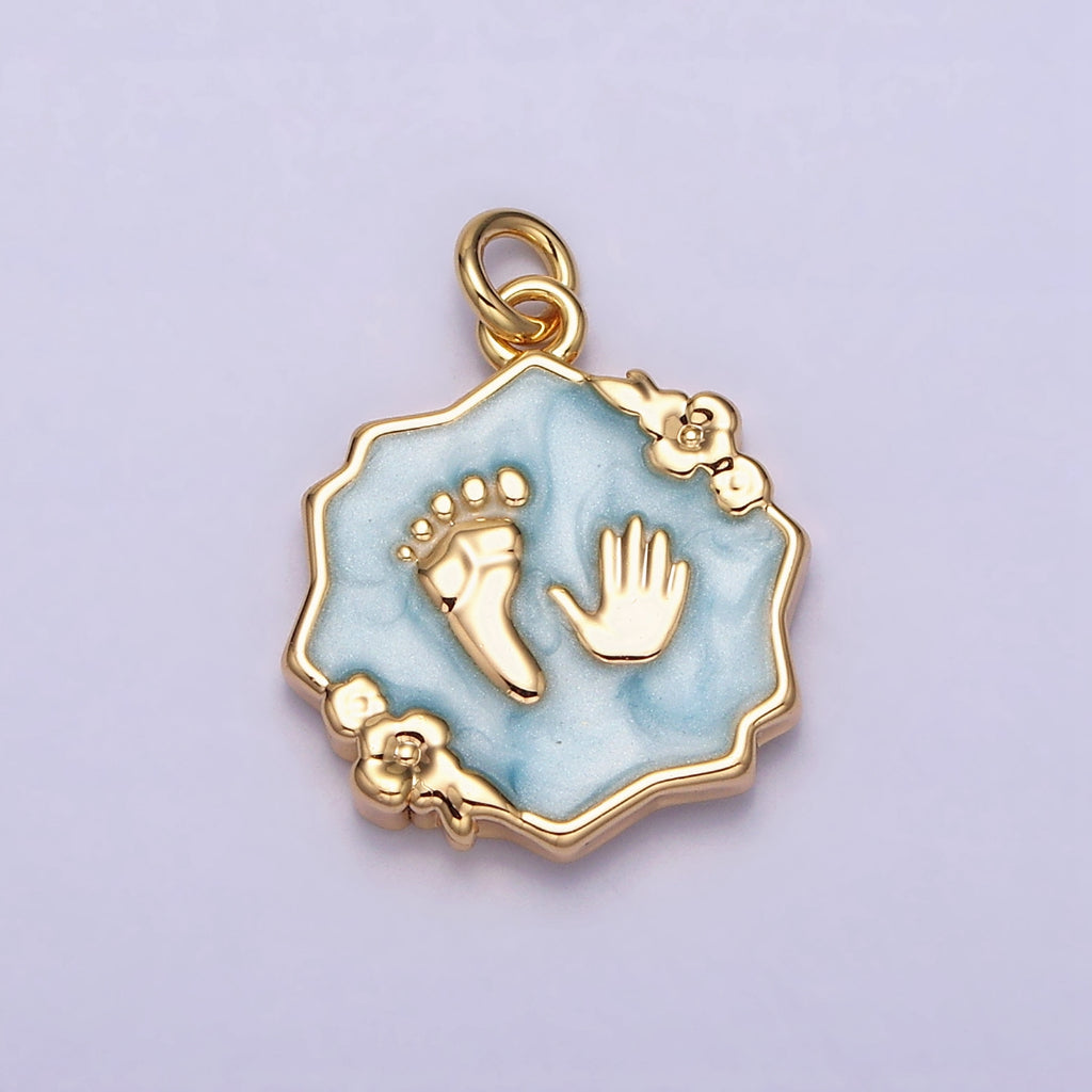 Baby Shower Hand & Feet Enamel Flower Charm DIY Charm Liontin Tanda Lahir Bayi Mungil Hypoallergenic Gold Filled