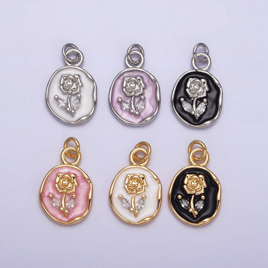 Rose Flower Pink White Black Marquise Leaf Enamel DIY Charm Liontin Bunga Mawar Hypoallergenic Gold Filled
