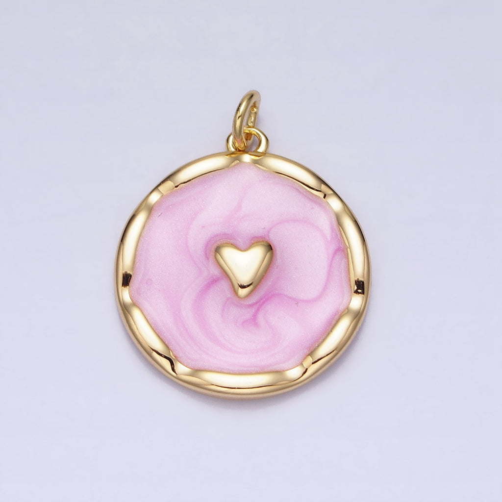 Blue Pink White Enamel Heart Round DIY Charm Liontin Hati Bulat Hati Hypoallergenic Gold Plated