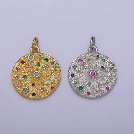 Colorful Celestial Moon Star Sun Round Charm DIY Charm Liontin Bulan Bintang Matahari Hypoallergenic Gold Filled