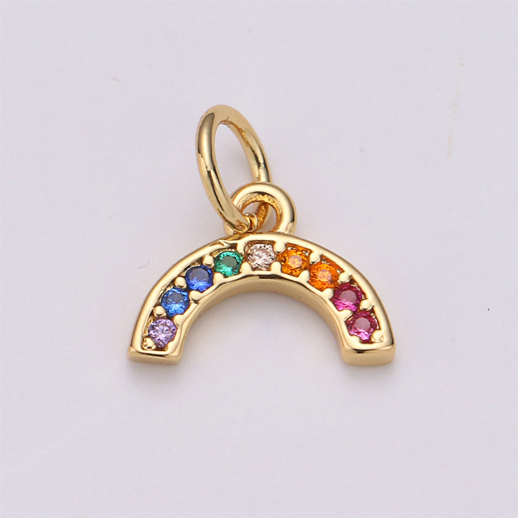 Mini Colorful Cubic Zirconia Rainbow Charm DIY Charm Liontin Pelangi Berlian Kecil Hypoallergenic Gold Filled