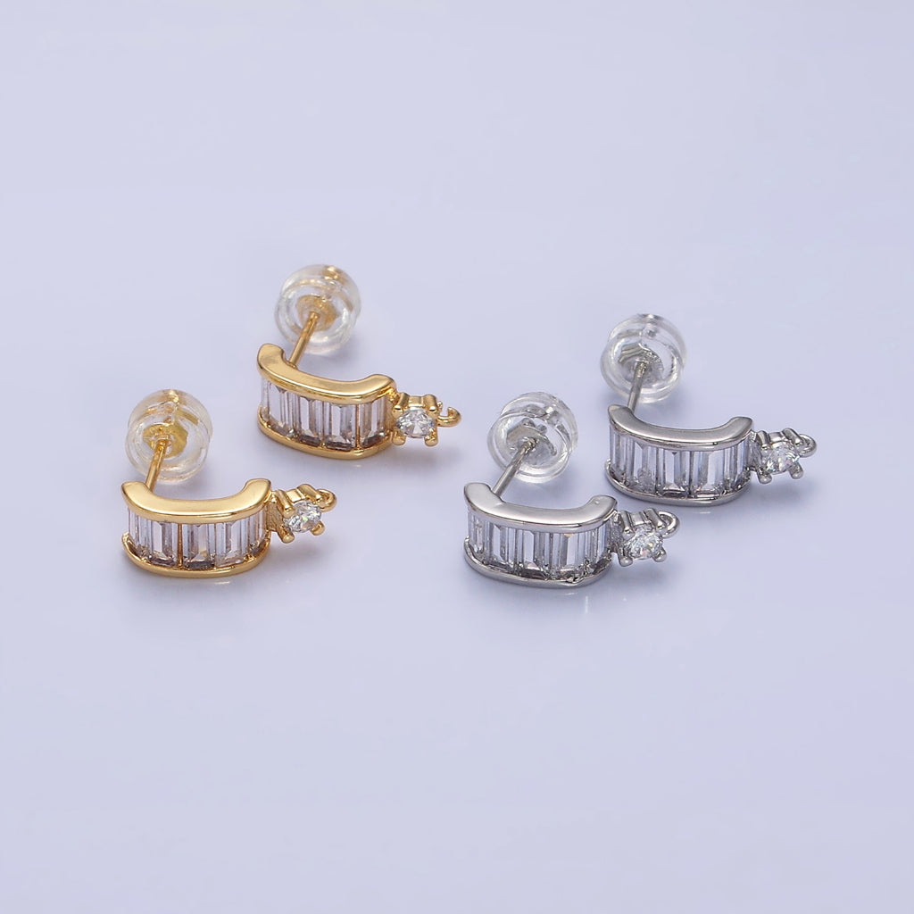 C-Shaped Baguette Stud Earrings DIY Earrings Findings Pengait Anting Tusuk Berlian Lengkung Vintage Hypoallergenic Gold Filled