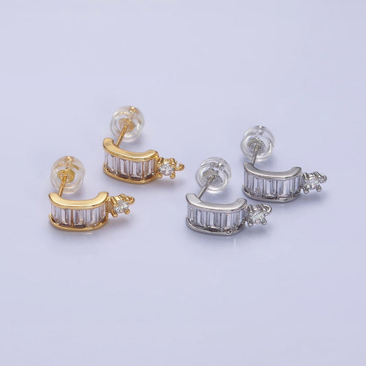 C-Shaped Baguette Stud Earrings DIY Earrings Findings Pengait Anting Tusuk Berlian Lengkung Vintage Hypoallergenic Gold Filled