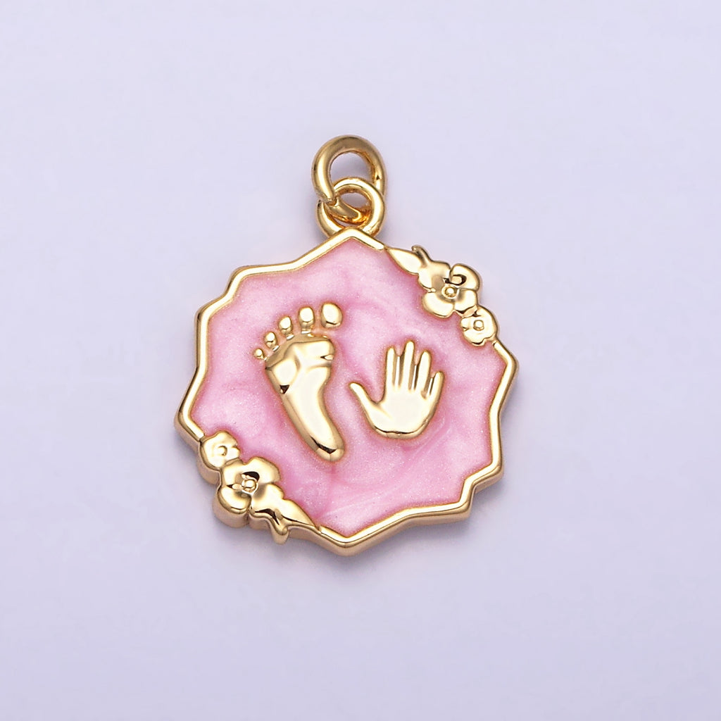 Baby Shower Hand & Feet Enamel Flower Charm DIY Charm Liontin Tanda Lahir Bayi Mungil Hypoallergenic Gold Filled