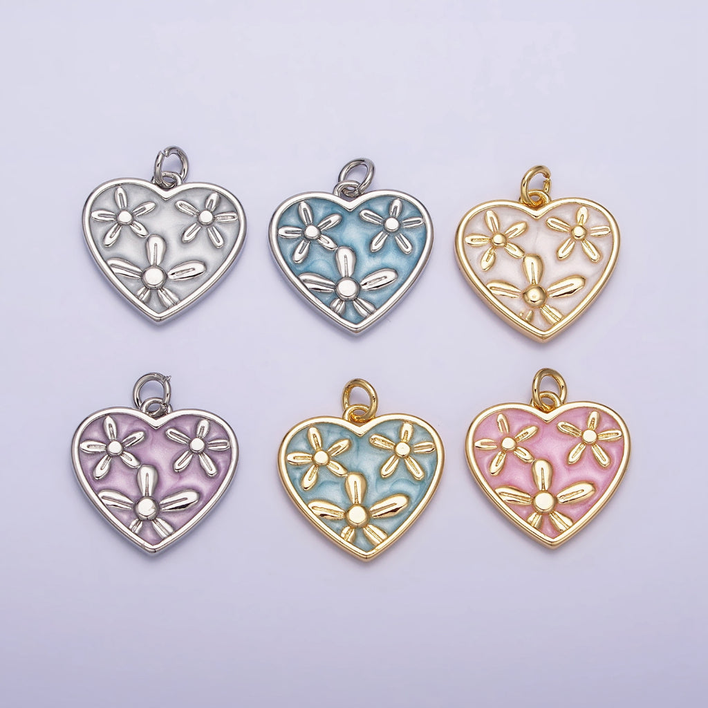 Flower Enamel Heart Love DIY Charm Liontin Hati Bunga Hypoallergenic Gold Filled