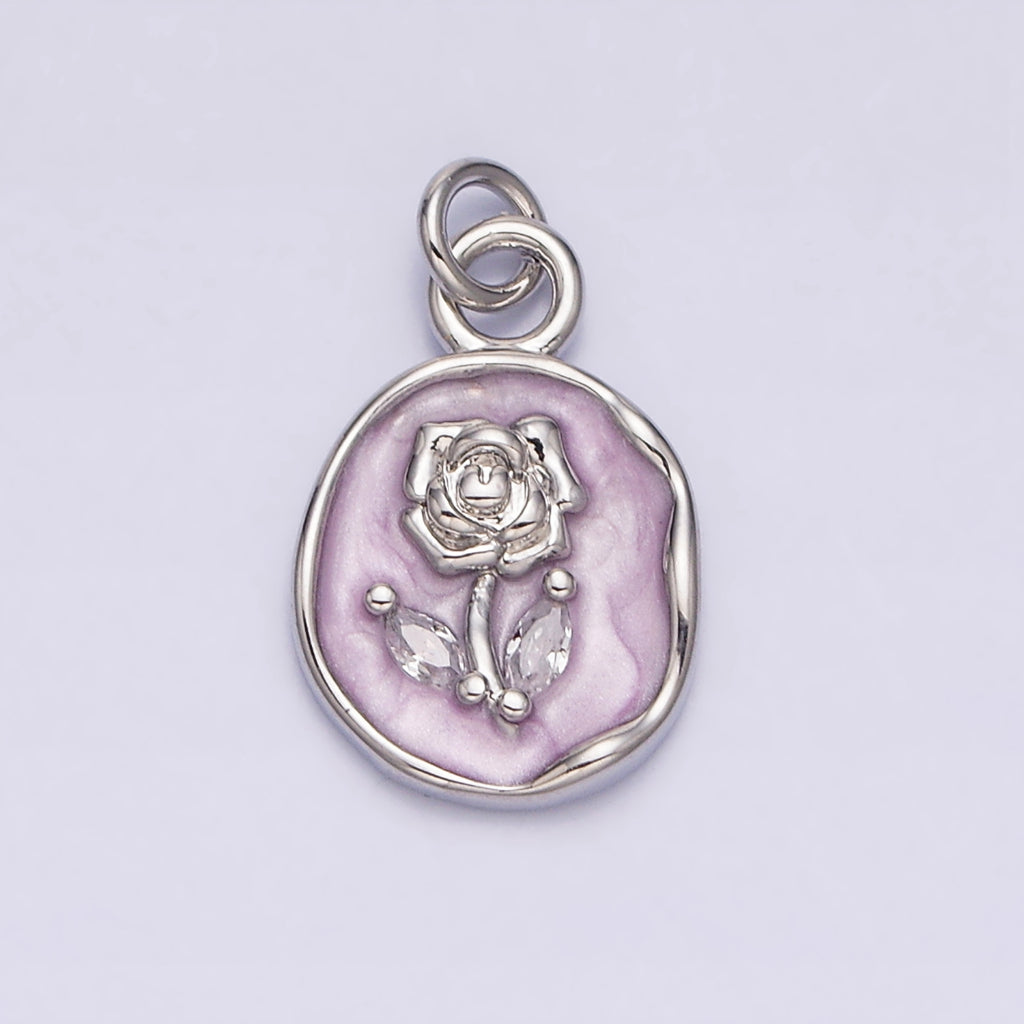 Rose Flower Pink White Black Marquise Leaf Enamel DIY Charm Liontin Bunga Mawar Hypoallergenic Gold Filled
