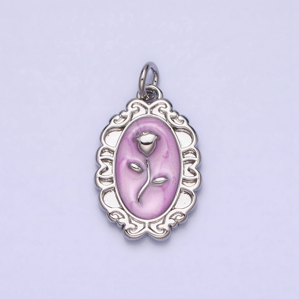 Rose Flower Mirror Frame Enamel Charm DIY Charm Liontin Bunga Mawar Bentuk Cermin Hypoallergenic Gold Plated