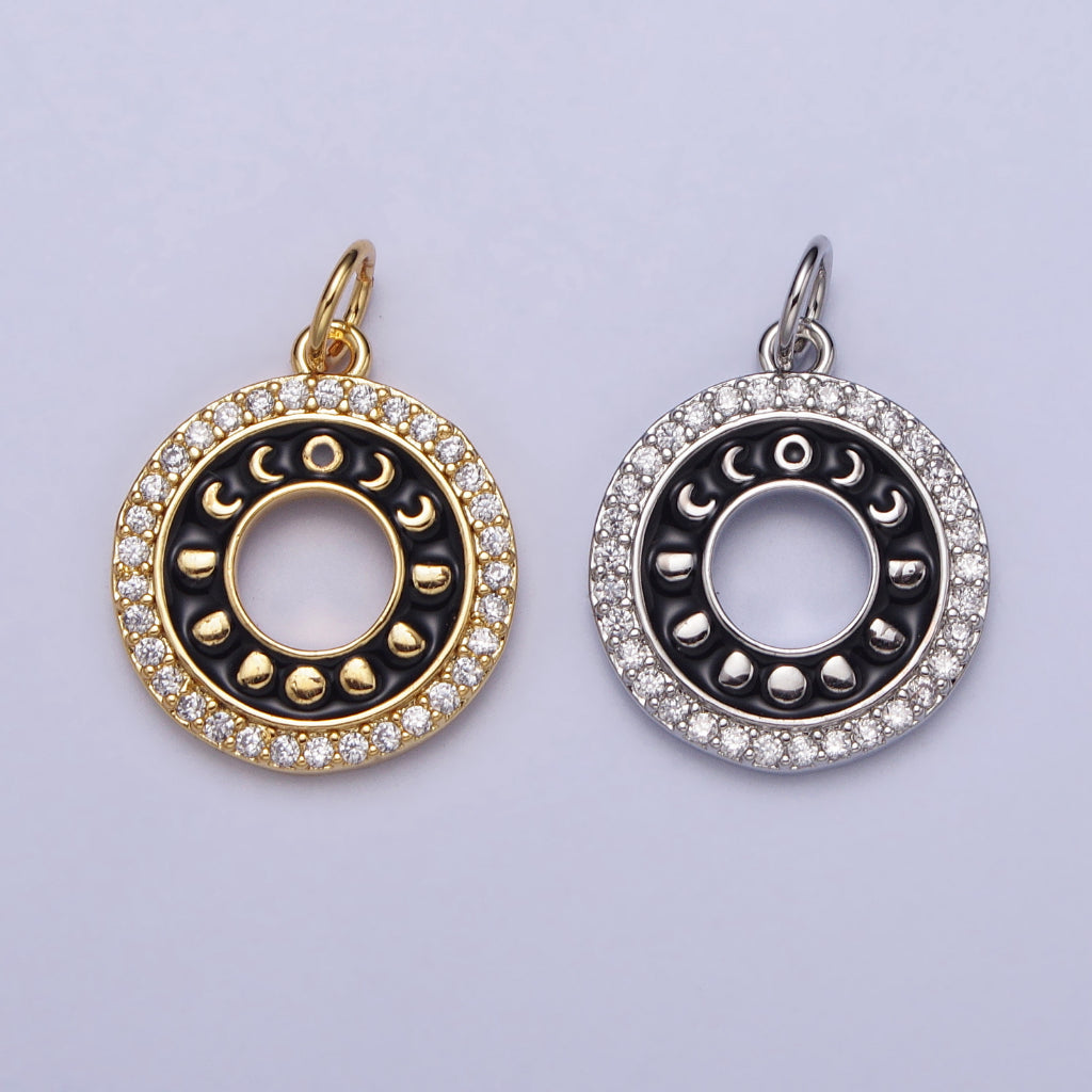 Black Enamel Round Cubic Zirconia Moon Star DIY Charm Liontin Bulan Bintang Bulat Hypoallergenic Gold Filled