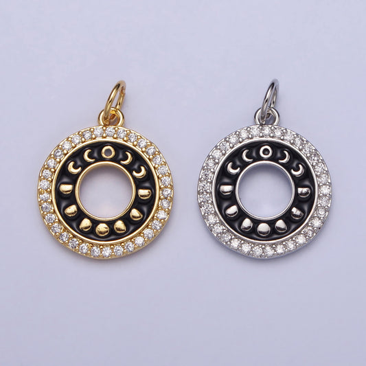 Black Enamel Round Cubic Zirconia Moon Star DIY Charm Liontin Bulan Bintang Bulat Hypoallergenic Gold Filled