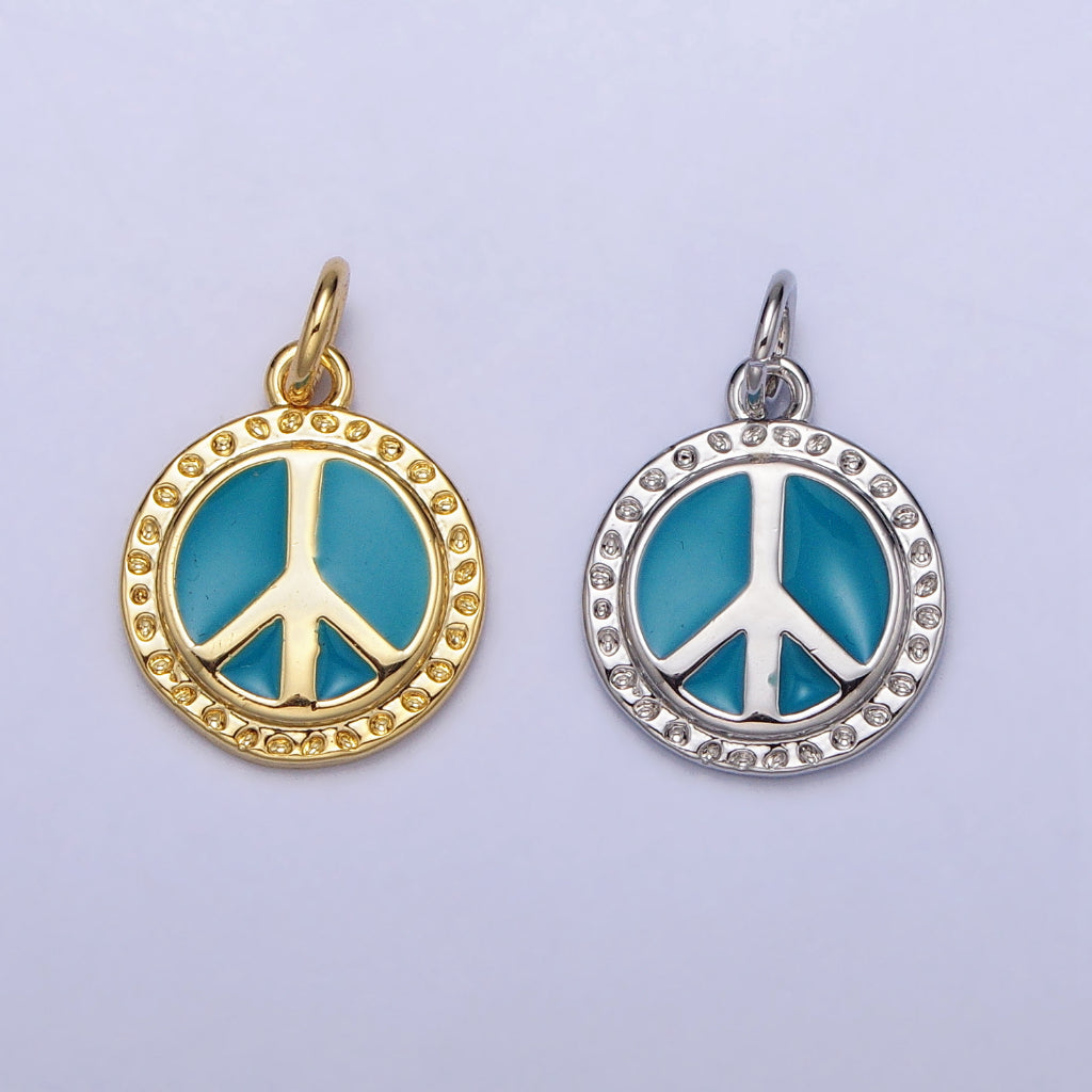 Blue Peace Sign Enamel DIY Charm Liontin Bulat Biru Hypoallergenic Gold Filled