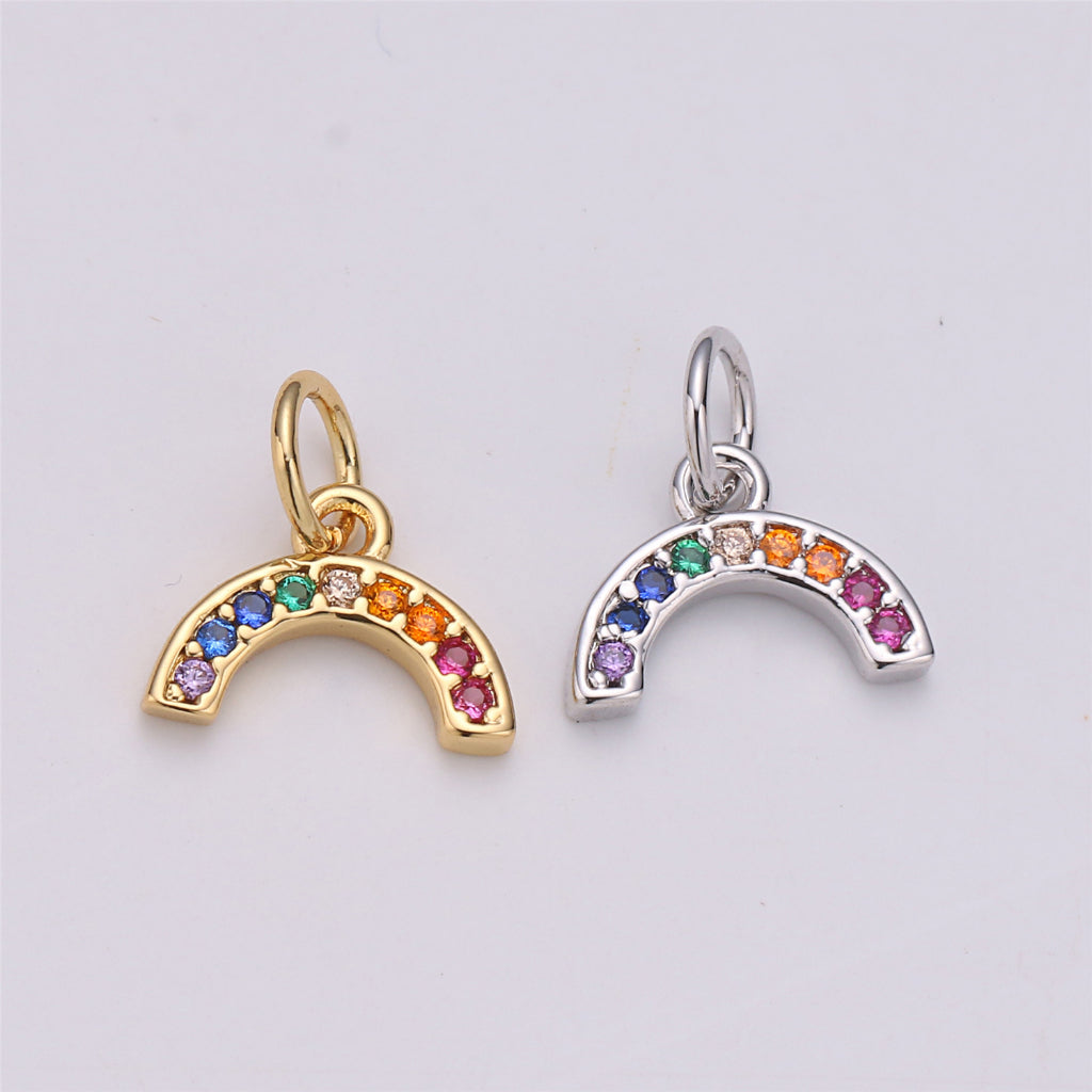 Mini Colorful Cubic Zirconia Rainbow Charm DIY Charm Liontin Pelangi Berlian Kecil Hypoallergenic Gold Filled