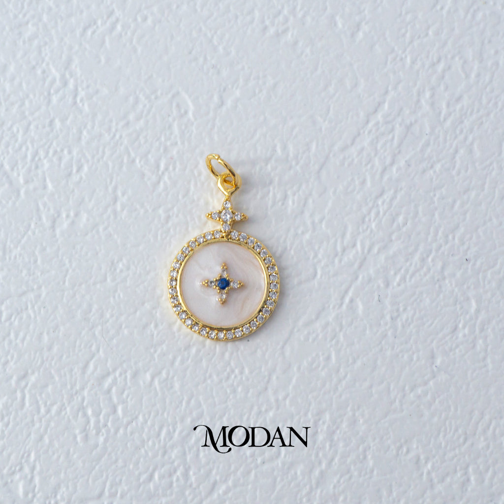 White Medallion Star Round Charm DIY Charm Liontin Bintang Bulat Berlian Hypoallergenic Gold Filled