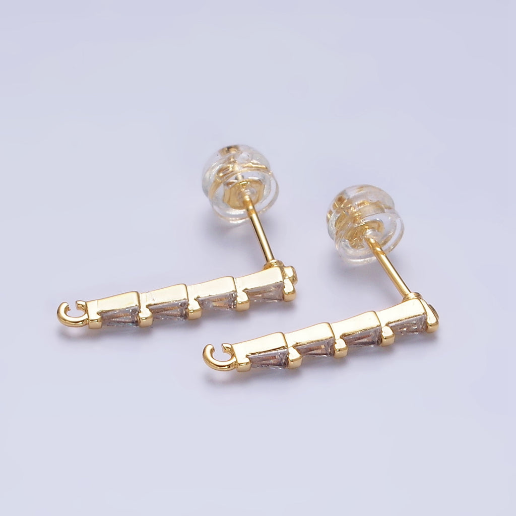 Lined Triangle Baguette Stud Earrings DIY Earrings Findings Pengait Anting Tusuk Berlian Hypoallergenic Gold Filled
