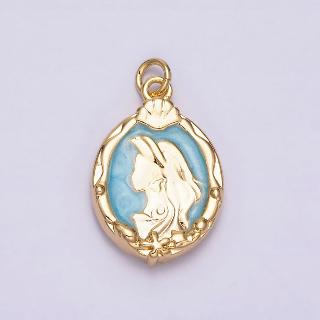 Mermaid Enamel Oval Charm DIY Charm Liontin Putri Duyung Bentuk Oval Hypoallergenic Gold Filled
