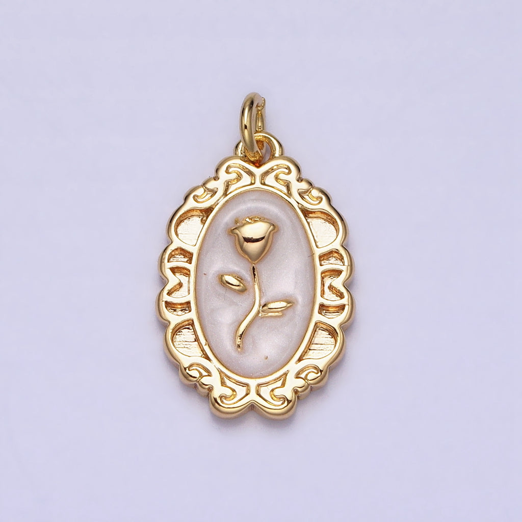 Rose Flower Mirror Frame Enamel Charm DIY Charm Liontin Bunga Mawar Bentuk Cermin Hypoallergenic Gold Plated