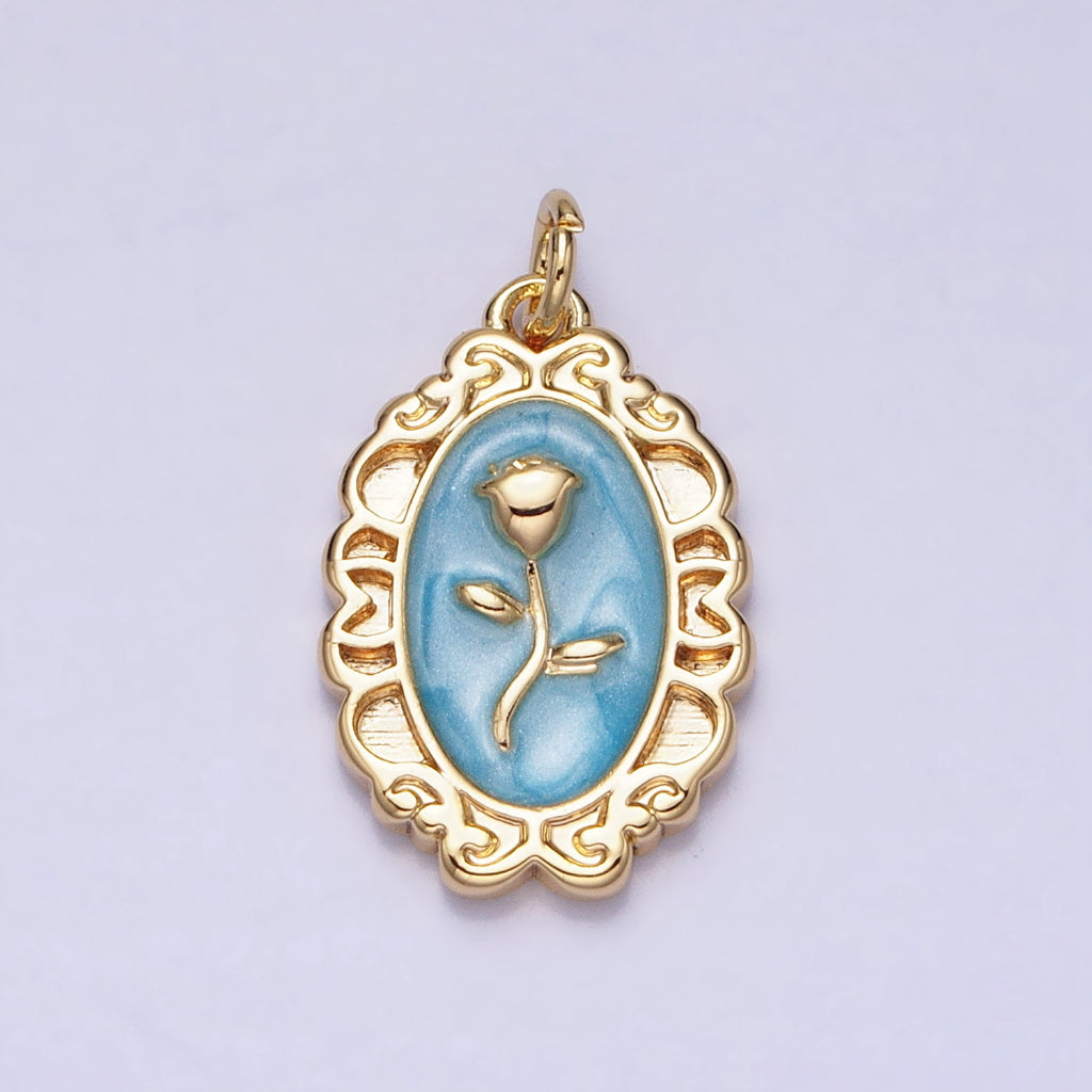 Rose Flower Mirror Frame Enamel Charm DIY Charm Liontin Bunga Mawar Bentuk Cermin Hypoallergenic Gold Plated