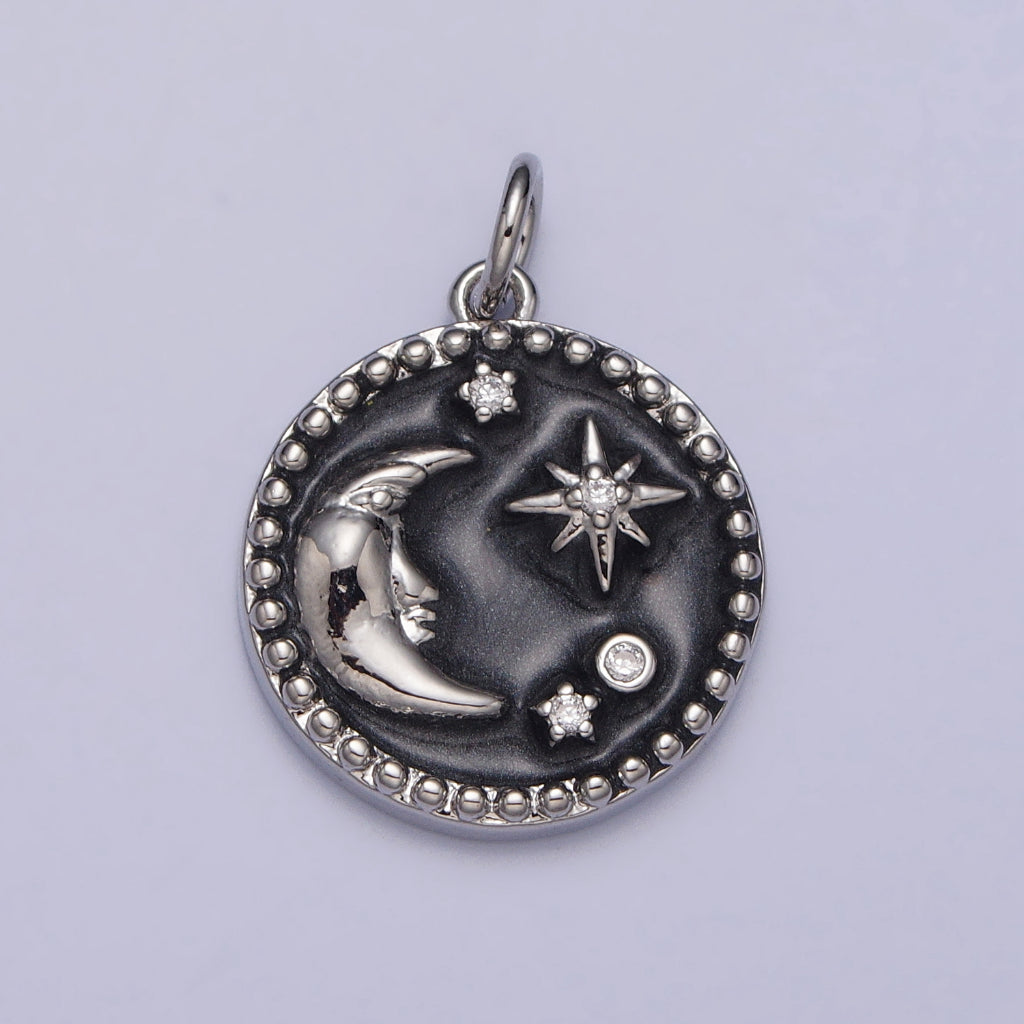 Moon Star Black Enamel DIY Charm Liontin Bulan Bintang Bulat Hypoallergenic Gold Plated