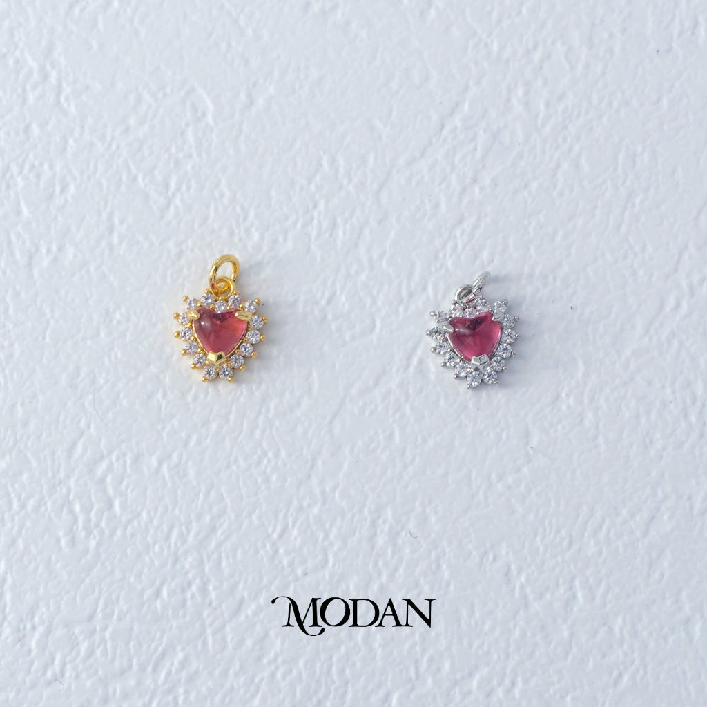 Red Zirconia Heart Charm DIY Charm Liontin Hati Berlian Hypoallergenic Gold Filled