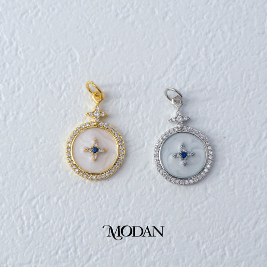 White Medallion Star Round Charm DIY Charm Liontin Bintang Bulat Berlian Hypoallergenic Gold Filled