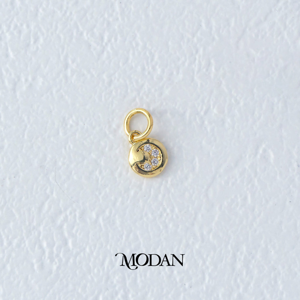 Mini Celestial Moon Round DIY Charm Liontin Bulan Bulat Kecil Hypoallergenic Gold Filled