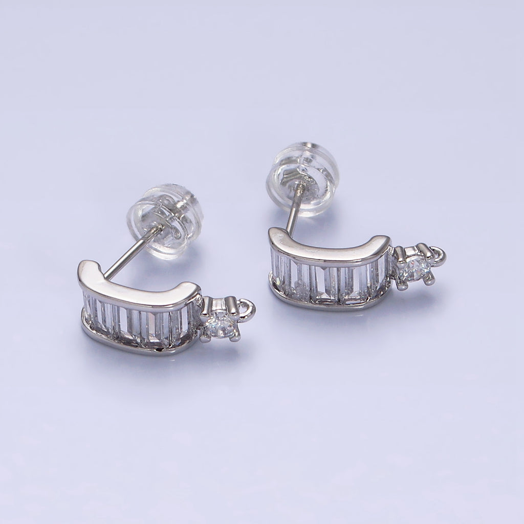 C-Shaped Baguette Stud Earrings DIY Earrings Findings Pengait Anting Tusuk Berlian Lengkung Vintage Hypoallergenic Gold Filled