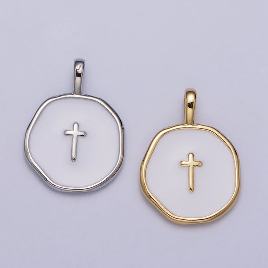 Latin Cross Enamel Round Charm DIY Charm Liontin Salib Bulat Hypoallergenic Gold Plated