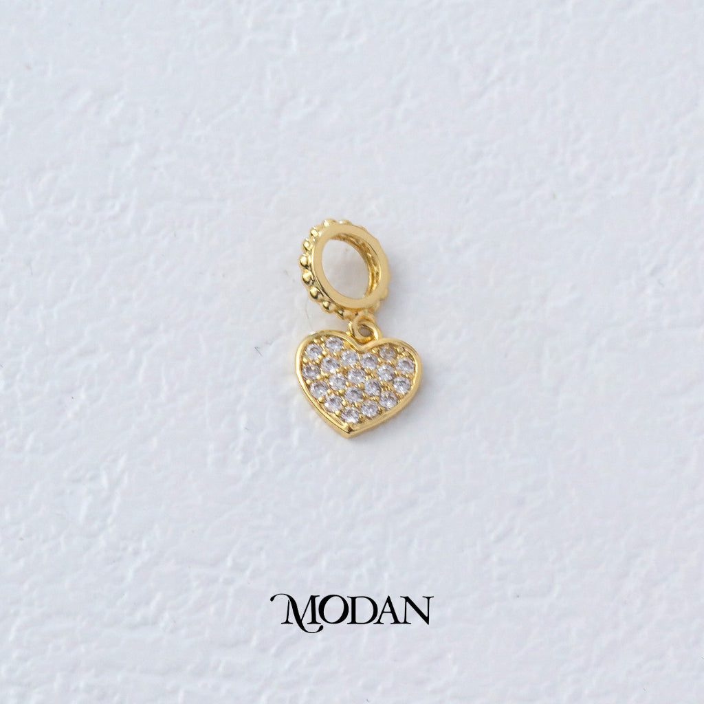 Micro Paved Heart Love DIY Charm Liontin Hati Berlian Pasir Hypoallergenic Gold Filled