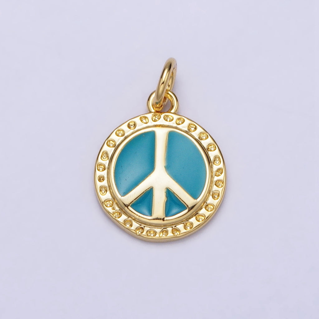 Blue Peace Sign Enamel DIY Charm Liontin Bulat Biru Hypoallergenic Gold Filled
