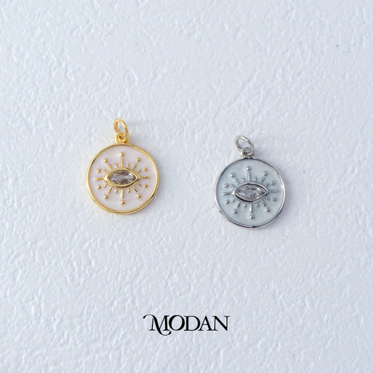 White Sunburst Evil Eye Enamel Charm DIY Charm Liontin Mata Iblis Hypoallergenic Gold Filled