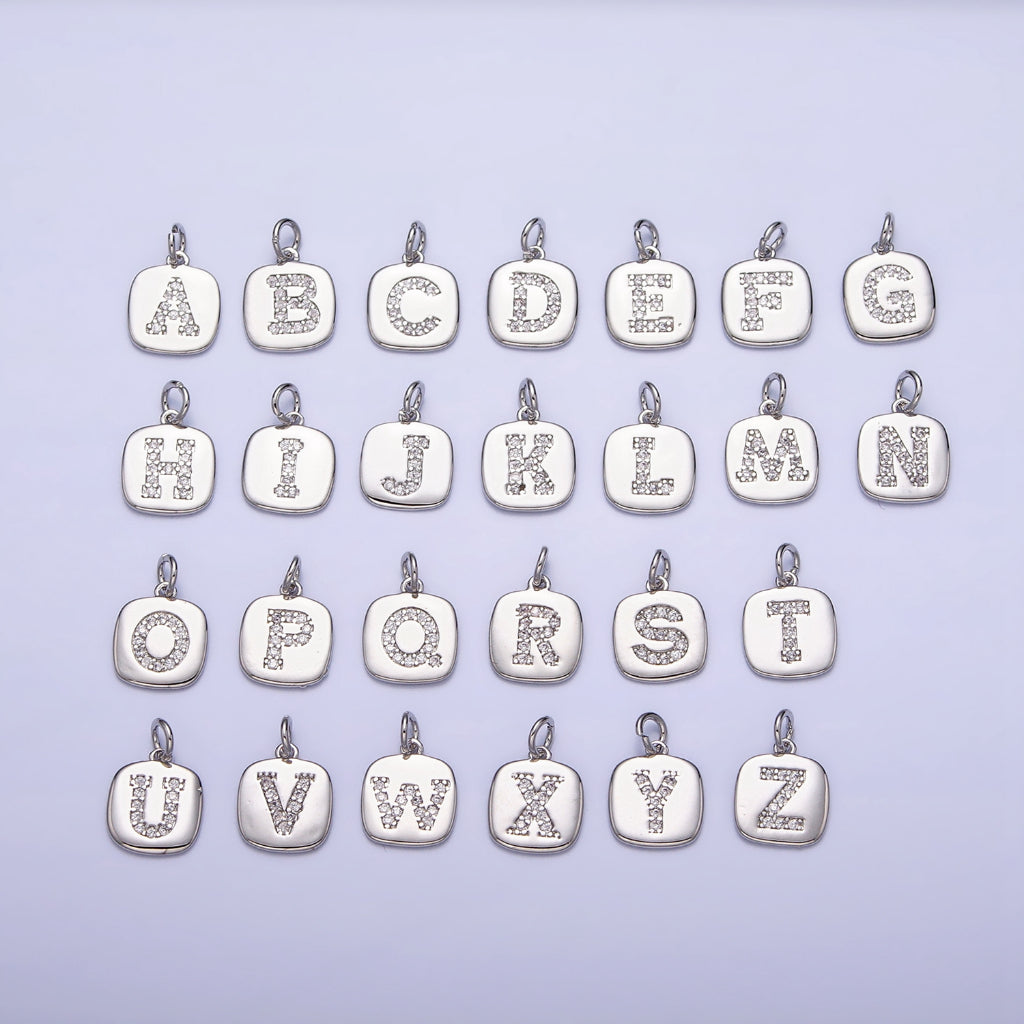 Tag Square Micro Paved Initial Alphabet DIY Charm Liontin Kalung Huruf A-Z Hypoallergenic Gold Plated