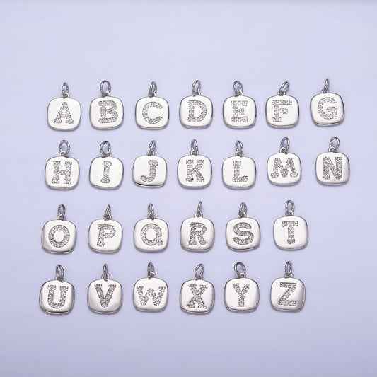 Tag Square Micro Paved Initial Alphabet DIY Charm Liontin Kalung Huruf A-Z Hypoallergenic Gold Plated