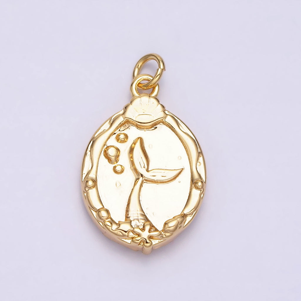 Mermaid Enamel Oval Charm DIY Charm Liontin Putri Duyung Bentuk Oval Hypoallergenic Gold Filled