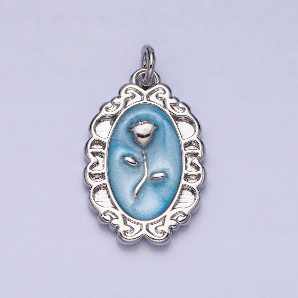 Rose Flower Mirror Frame Enamel Charm DIY Charm Liontin Bunga Mawar Bentuk Cermin Hypoallergenic Gold Plated