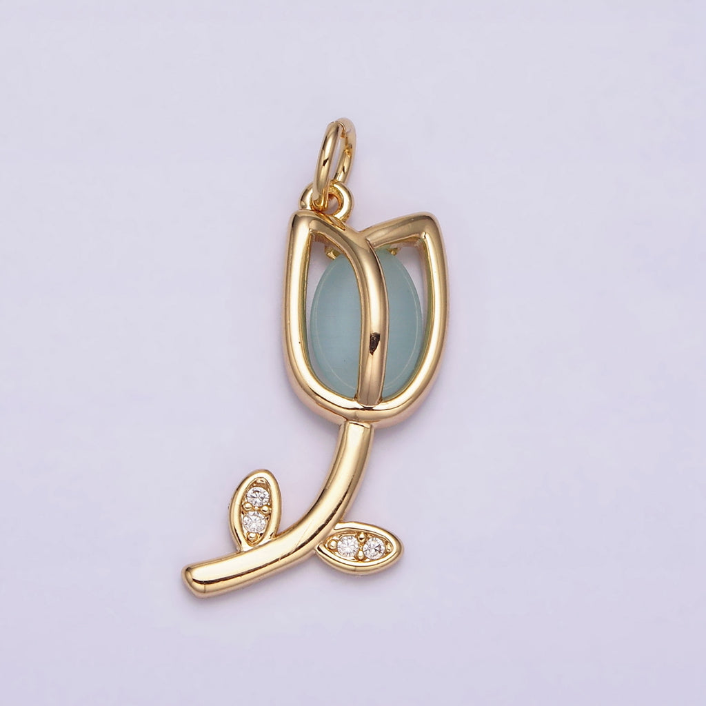 Blue Pink White Tulip Flower DIY Charm Liontin Bunga Tulip Hypoallergenic Gold Filled