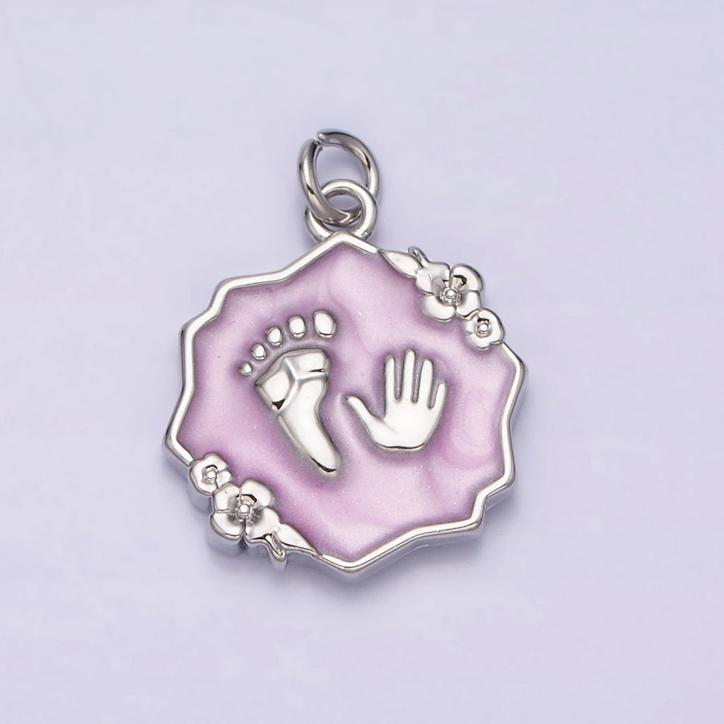 Baby Shower Hand & Feet Enamel Flower Charm DIY Charm Liontin Tanda Lahir Bayi Mungil Hypoallergenic Gold Filled