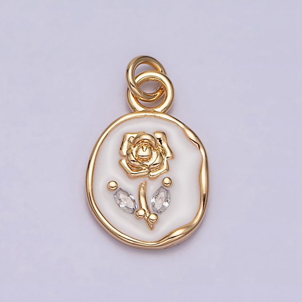 Rose Flower Pink White Black Marquise Leaf Enamel DIY Charm Liontin Bunga Mawar Hypoallergenic Gold Filled