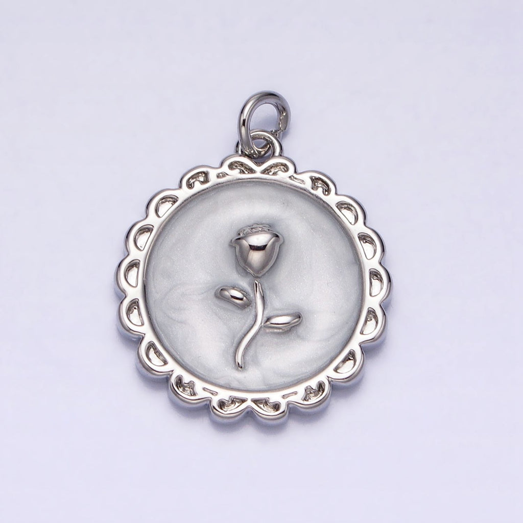 Round Enamel Rose Flower Charm DIY Charm Liontin Bunga Mawar Bulat Hypoallergenic Gold Filled