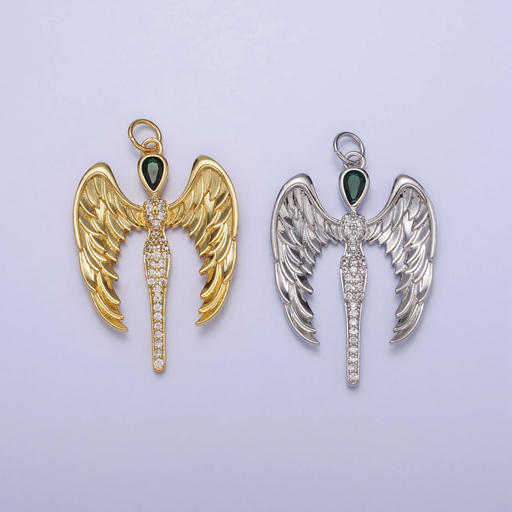 Angel Wing Green Teardrop Charm DIY Charm Liontin Sayap Malaikat Berlian Hypoallergenic Gold Filled