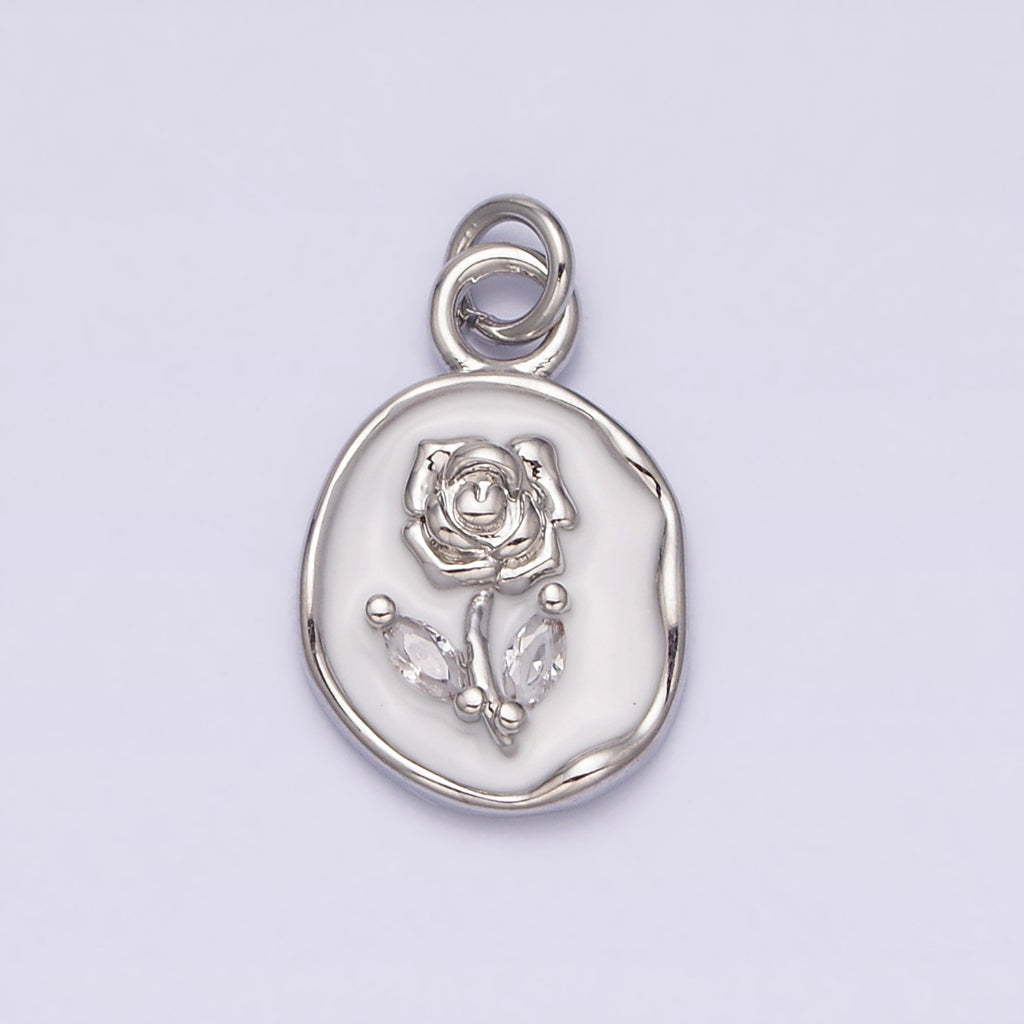 Rose Flower Pink White Black Marquise Leaf Enamel DIY Charm Liontin Bunga Mawar Hypoallergenic Gold Filled