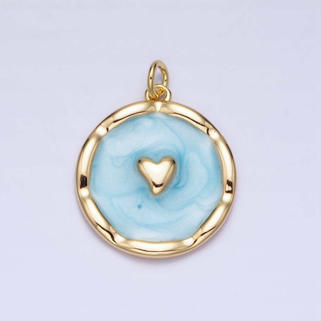 Blue Pink White Enamel Heart Round DIY Charm Liontin Hati Bulat Hati Hypoallergenic Gold Plated