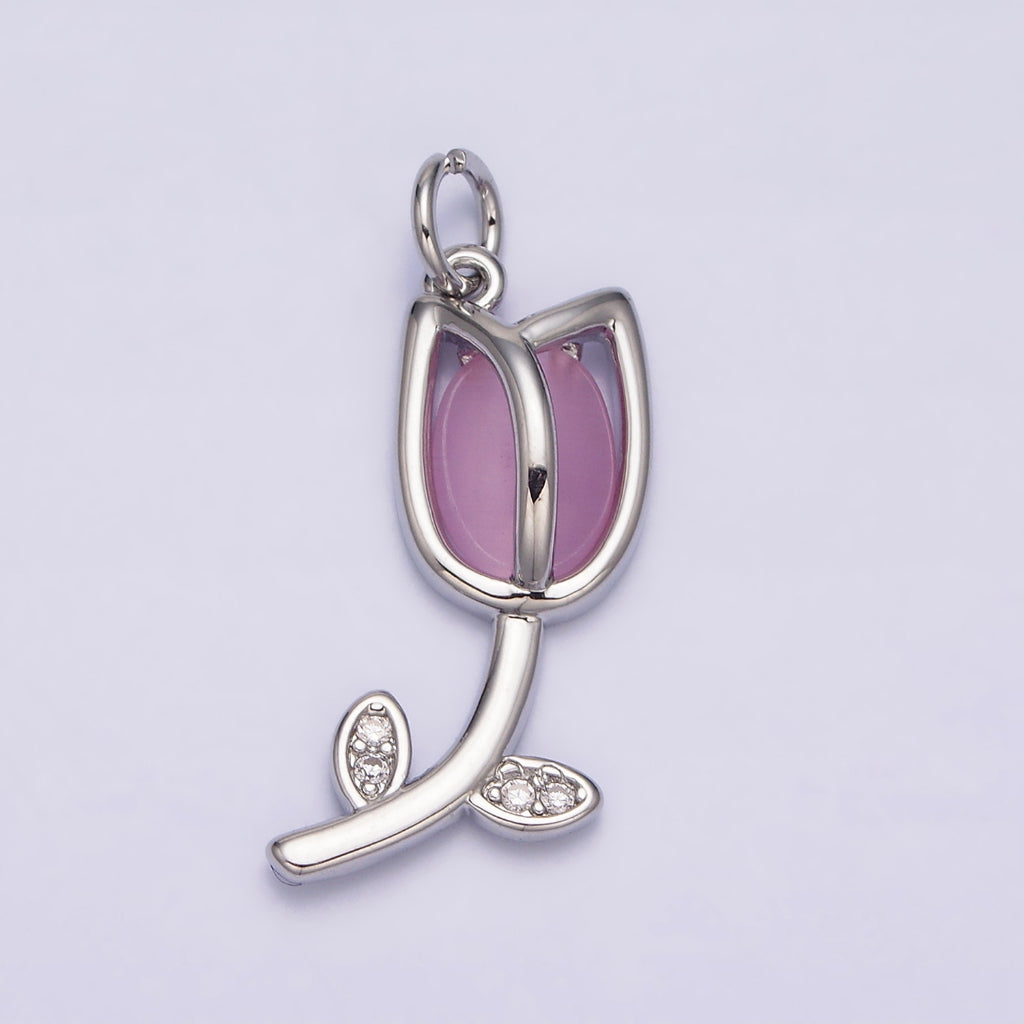 Blue Pink White Tulip Flower DIY Charm Liontin Bunga Tulip Hypoallergenic Gold Filled
