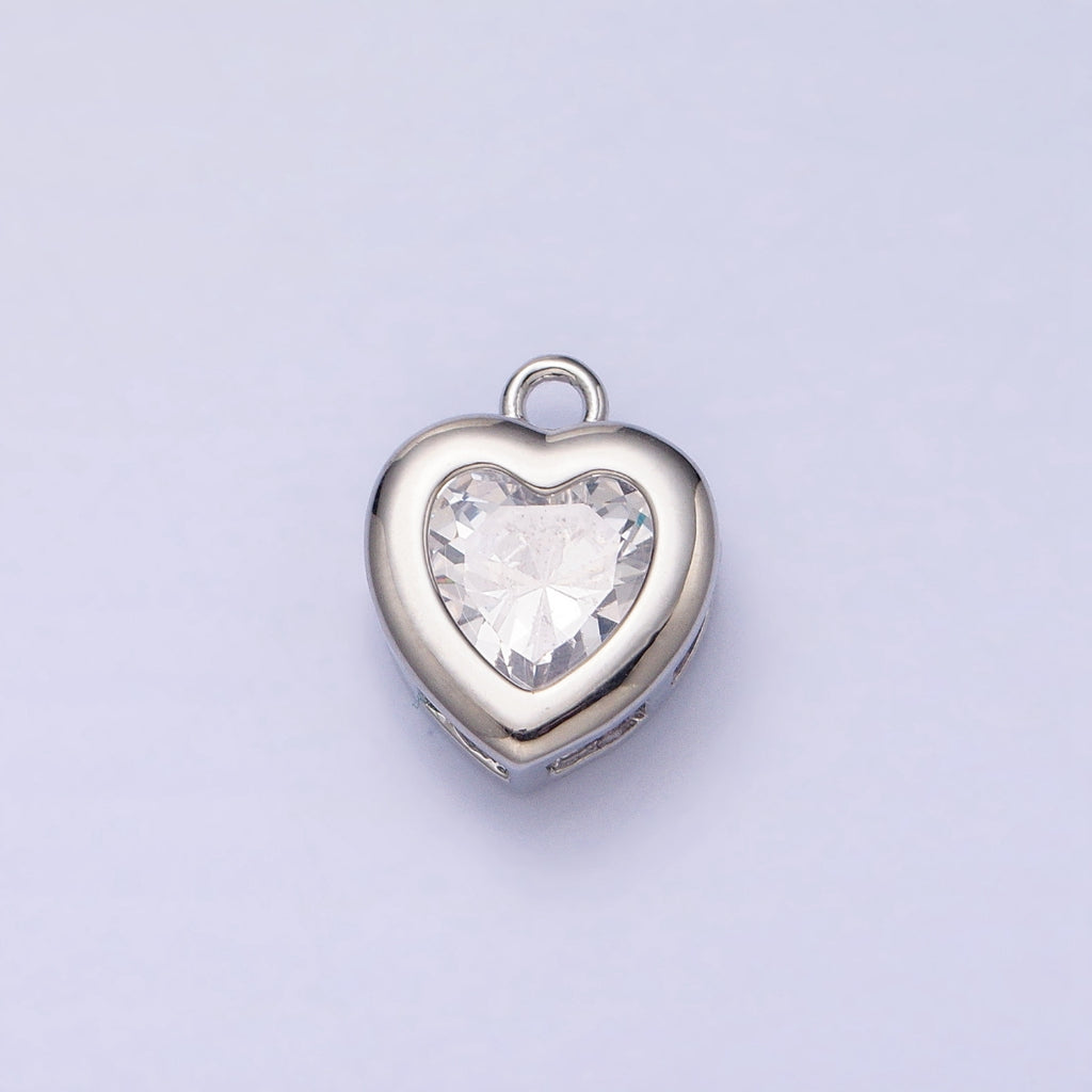 Clear Purple Cubic Zirconia Heart Framed Charm DIY Charm Liontin Hati Berlian Hypoallergenic Gold Filled